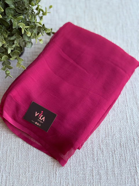 Plain pure chiffon saree - Deep Rose pink
