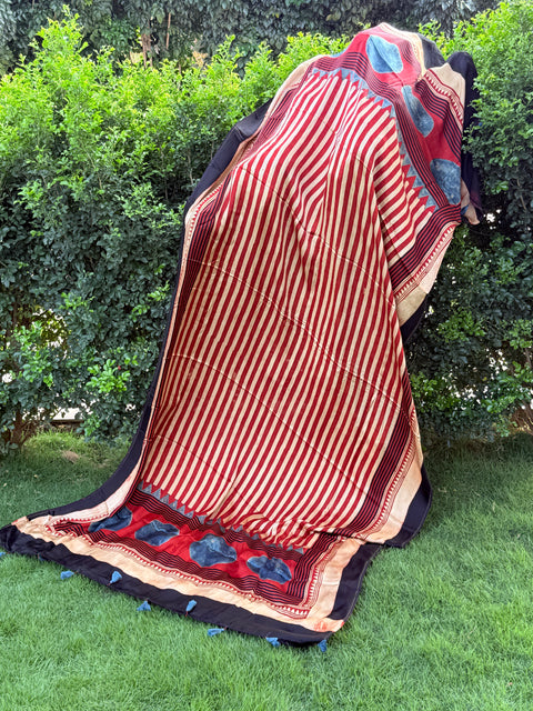 Ajrakh printed modal silk Dupatta