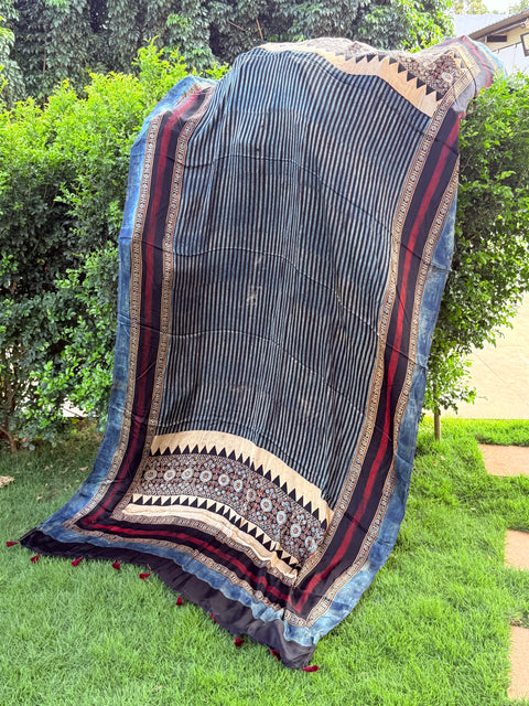 Ajrakh printed modal silk Dupatta
