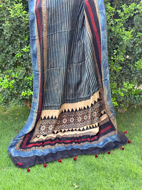 Ajrakh printed modal silk Dupatta
