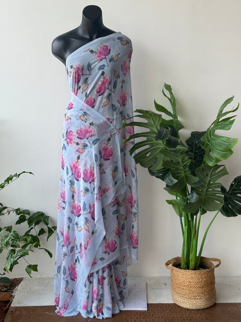 Floral printed georgette saree