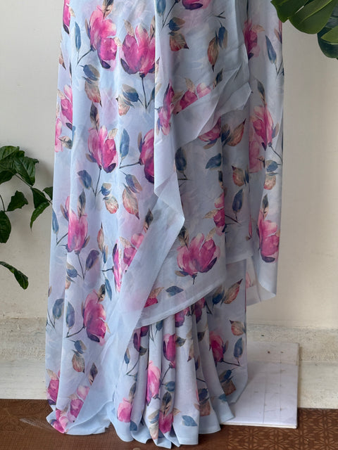 Floral printed georgette saree