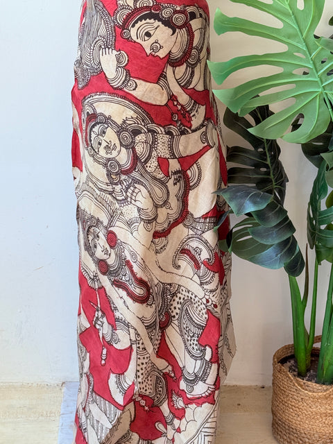 Yellow Pen kalamkari assam silk saree