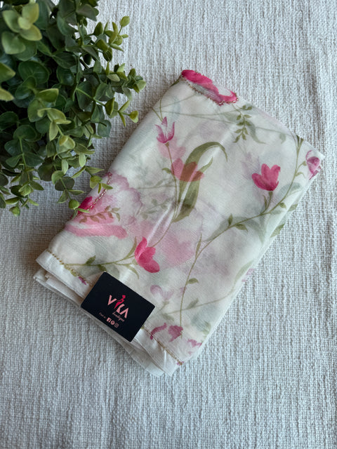 White Floral printed chiffon saree