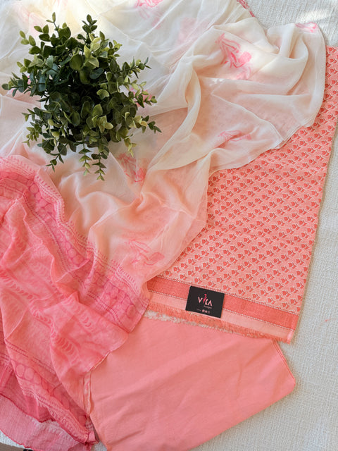 Peach printed cotton salwar suit material