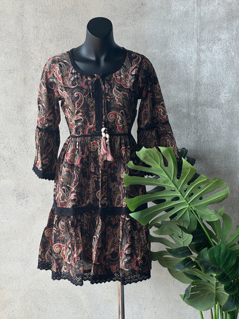 Lace work printed cotton frock