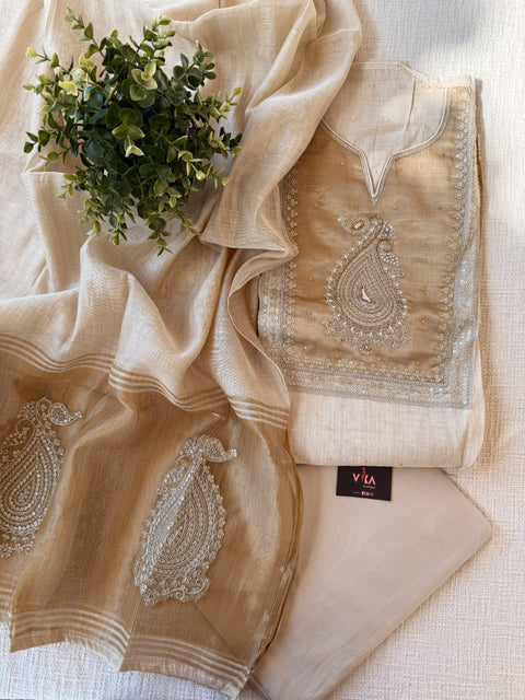 Beige silk cotton salwar suit material