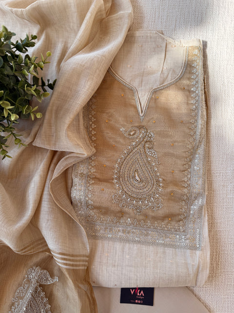 Beige silk cotton salwar suit material