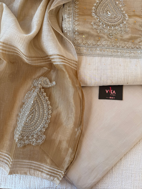 Beige silk cotton salwar suit material