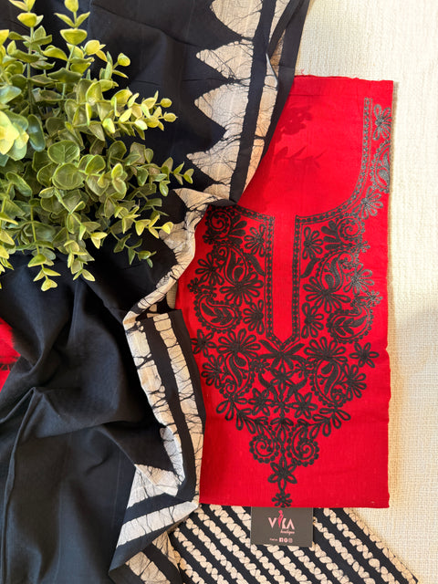 Red and black cotton salwar suit material