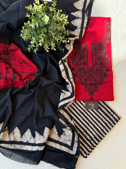 Red and black cotton salwar suit material