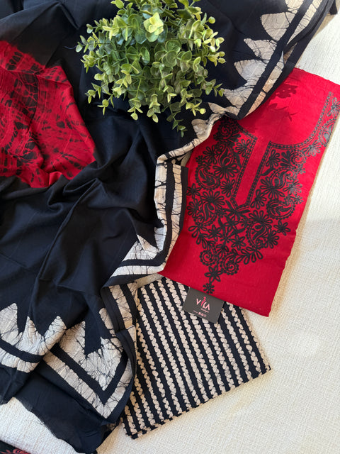 Red and black cotton salwar suit material