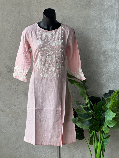 Emb pure cotton kurta - Baby Pink