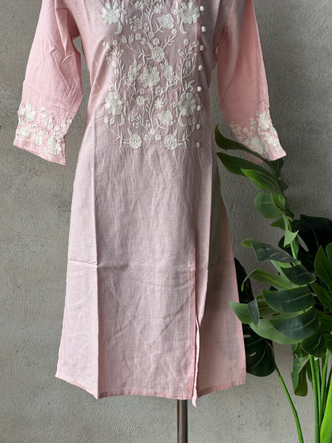 Emb pure cotton kurta - Baby Pink