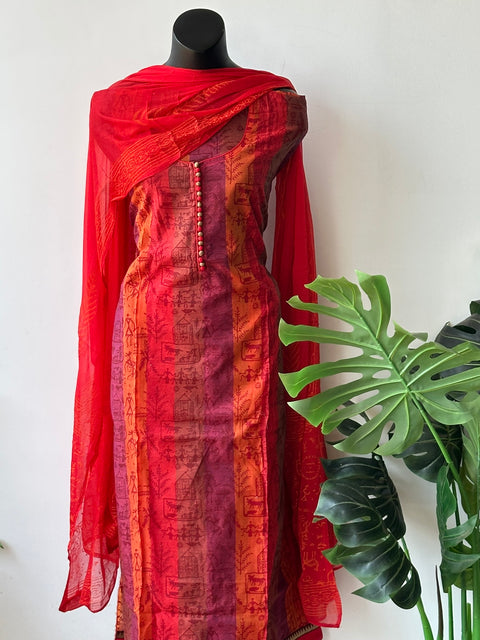 Block printed silk cotton salwar material