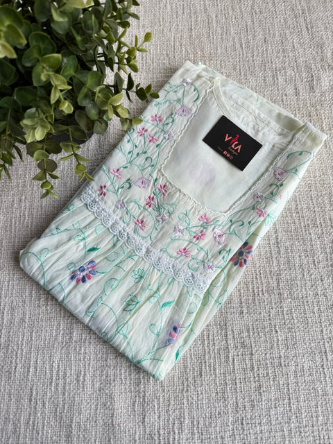 L size pastel emb cotton nighty - Yellow