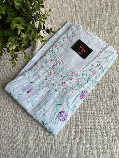 L size pastel emb cotton nighty - white