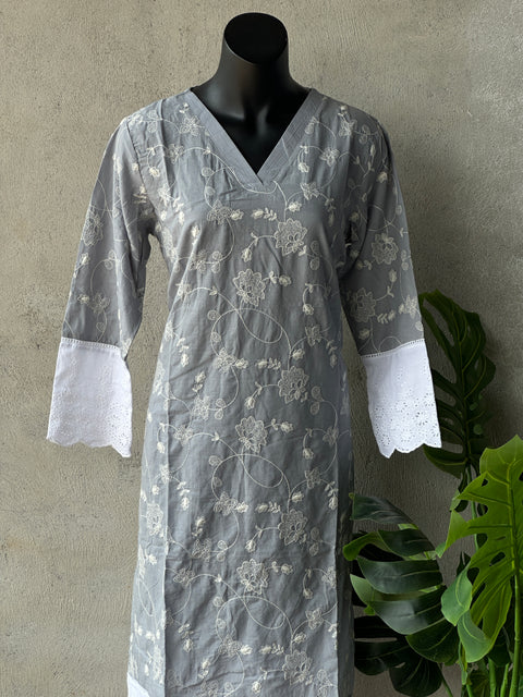 V neck emb pure cotton kurti