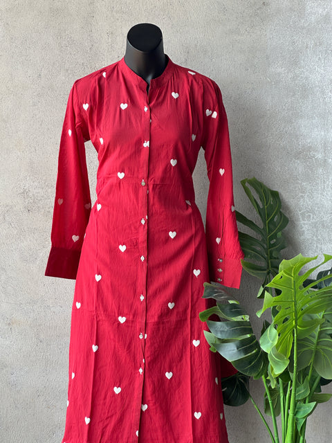 Red heart embroidery muslin co-ord st