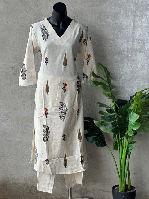 Hand Block printed cotton kurta pant