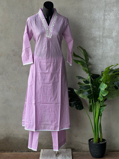 Lace collar neck pure cotton kurta pant