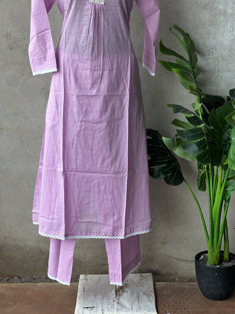 Lace collar neck pure cotton kurta pant