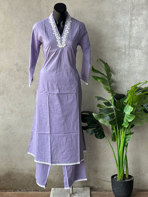 Lace collar neck pure cotton kurta pant