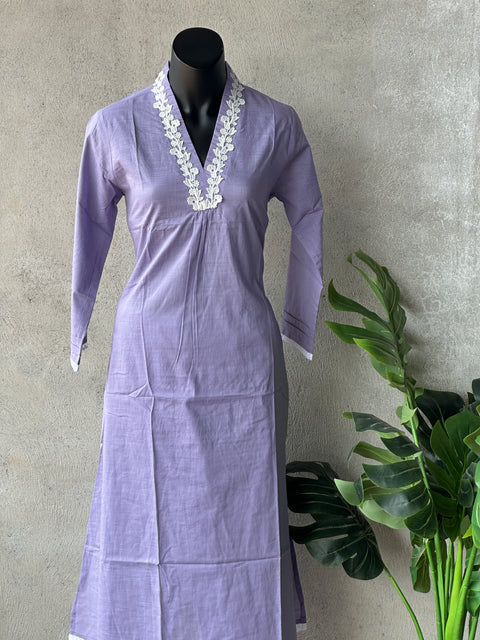 Lace collar neck pure cotton kurta pant