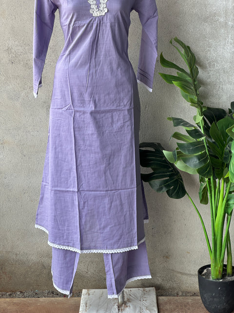 Lace collar neck pure cotton kurta pant