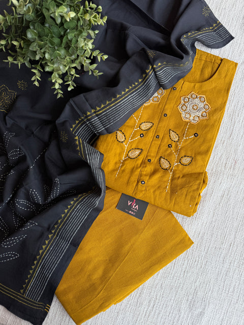 Applique work cotton salwar material