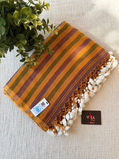 Self striped handloom cotton saree