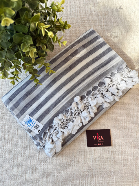 Self striped handloom cotton saree