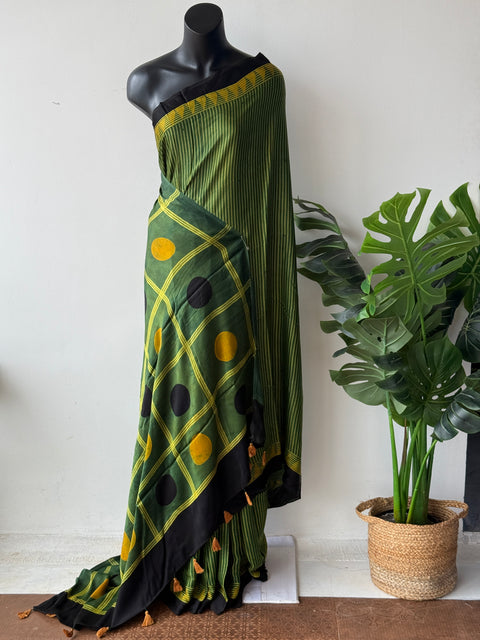 Ajrakh printed modal silk saree