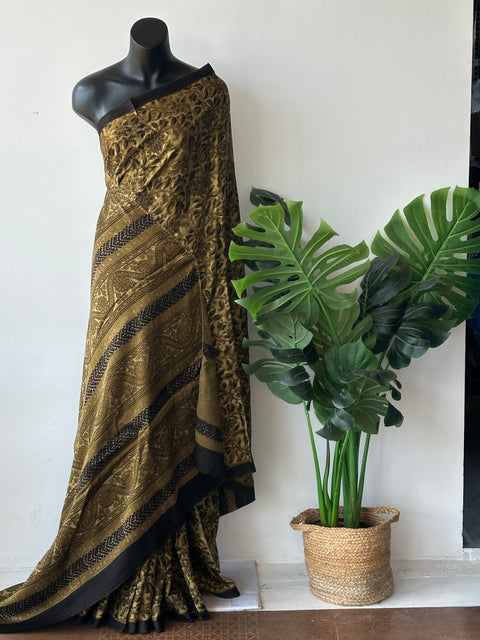 Ajrakh printed modal silk saree