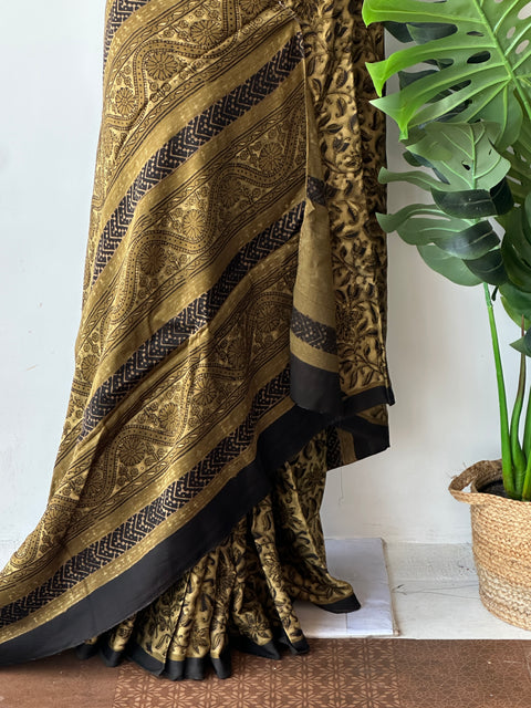 Ajrakh printed modal silk saree