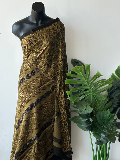 Ajrakh printed modal silk saree