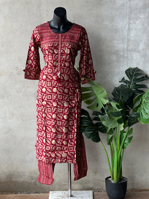 Printed modal silk kurta pant set