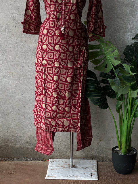 Printed modal silk kurta pant set