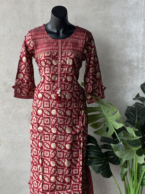 Printed modal silk kurta pant set