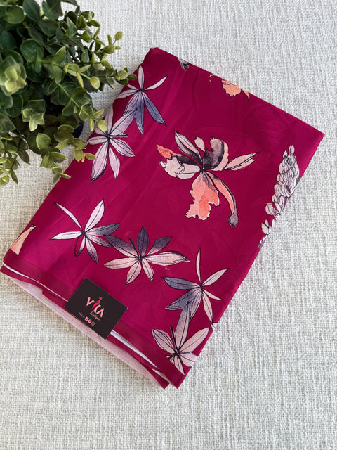 Vintage floral printed satin saree
