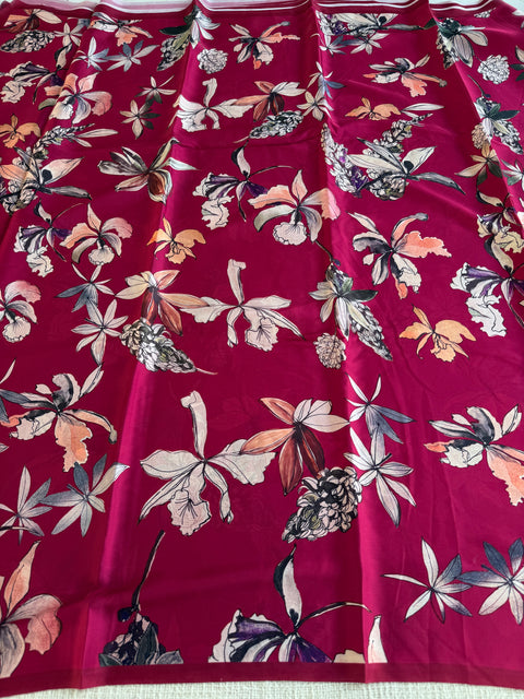 Vintage floral printed satin saree