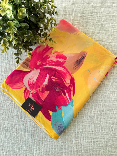 Vintage floral printed satin saree