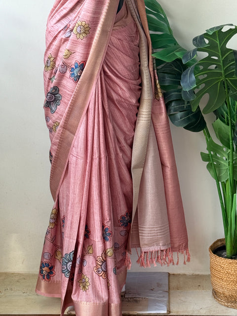 Kalamkari printed Faux raw silk saree