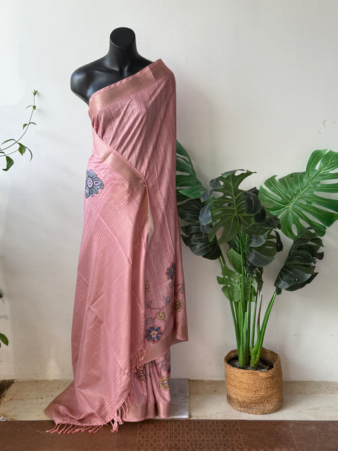 Kalamkari printed Faux raw silk saree