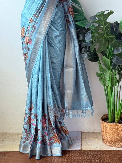 Kalamkari printed Faux raw silk saree