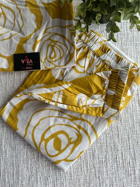 Sleeveless Floral printed kurta pant - Yellow