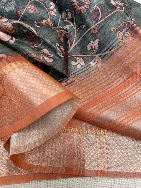 Printed Faux Raw silk saree