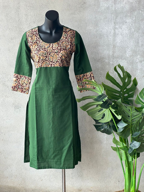 Green kalamkari printed kurti