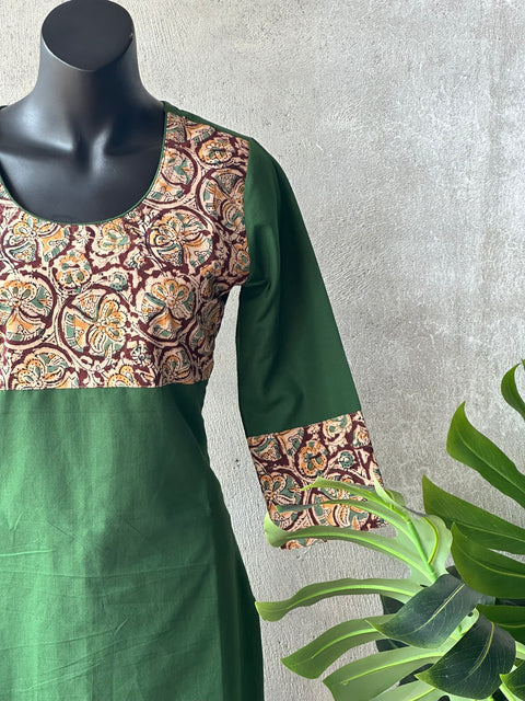 Green kalamkari printed kurti