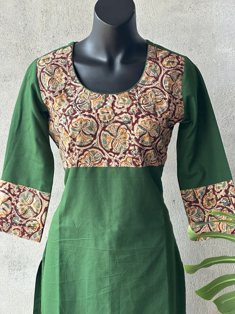 Green kalamkari printed kurti